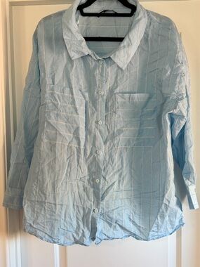 Zara Light Blue Striped Casual Button-Down Shirt- needs to be steamed